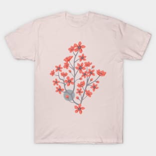 CHERRY BLOSSOMS Japanese Spring Floral Botanical with Sakura Flowers and Sun in Traditional Palette Blush Rust Gray Blue - UnBlink Studio by Jackie Tahara T-Shirt